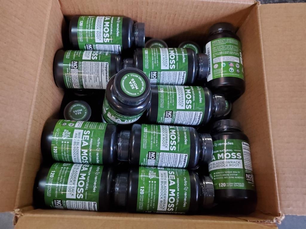 Box of sea moss capsule bottles